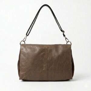 Genuine Leather Shoulder Bag Italy Taupe Tan Convertible Minimalist Casual Soft